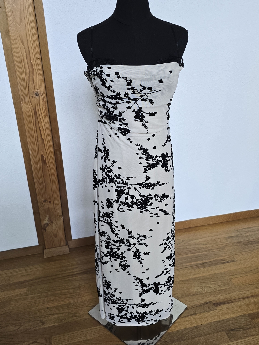 Black & White Floral Strapless Maxi Dress